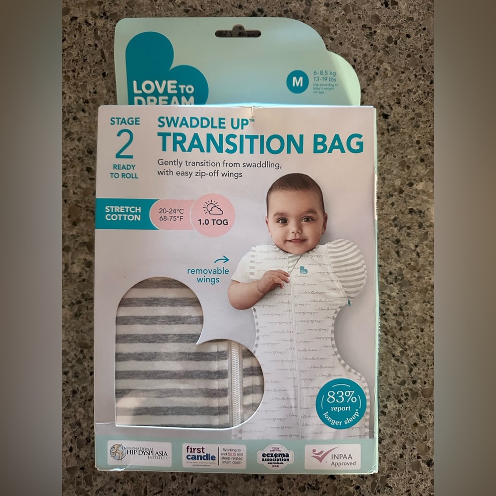 Love to dream White and Gray Striped Swaddle-Up Transition Bag